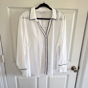 Liz Claiborne 2X White Blouse Black Trim Career Office Top NWT